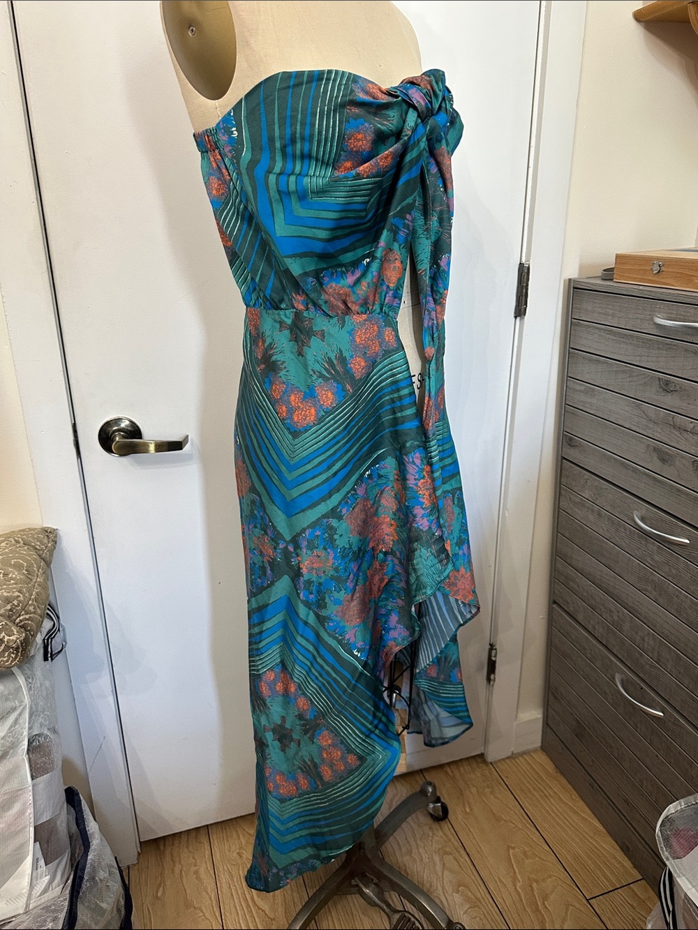 Strapless Teal Floral Maxi cover up with Side Tie